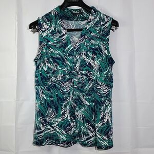 George Blue, Green & White "Paint Brushed" Sleeveless Blouse/Tank Top - Sz Large